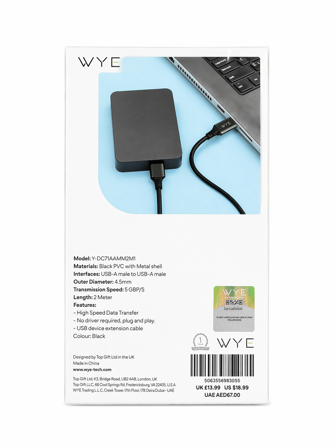 wye flow usb male to male 2 m back packaging photo