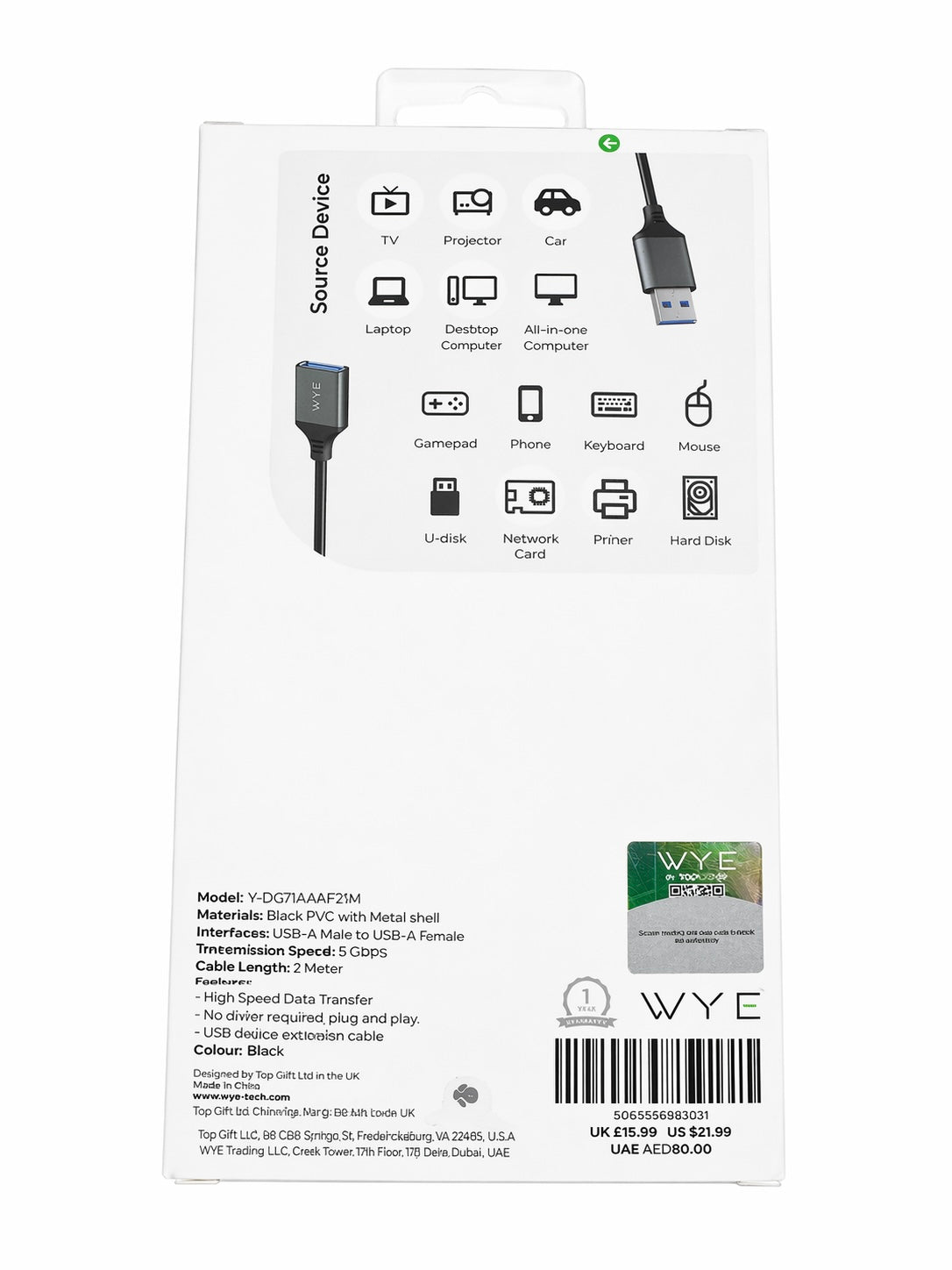 USB 3.0 Extension cable Male to Female 2M 5 GBPSHigh-speed Data Cable