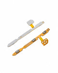Two replacement flex cable components for a mobile phone, one with a silver metal plate and the other with an orange-gold plate, both featuring small black and silver button contacts, shown on a plain white background.