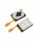 Two replacement smartphone earpiece speaker flex circuits with silver metal contacts, black protective tape, and orange flex cables, shown on a white background.