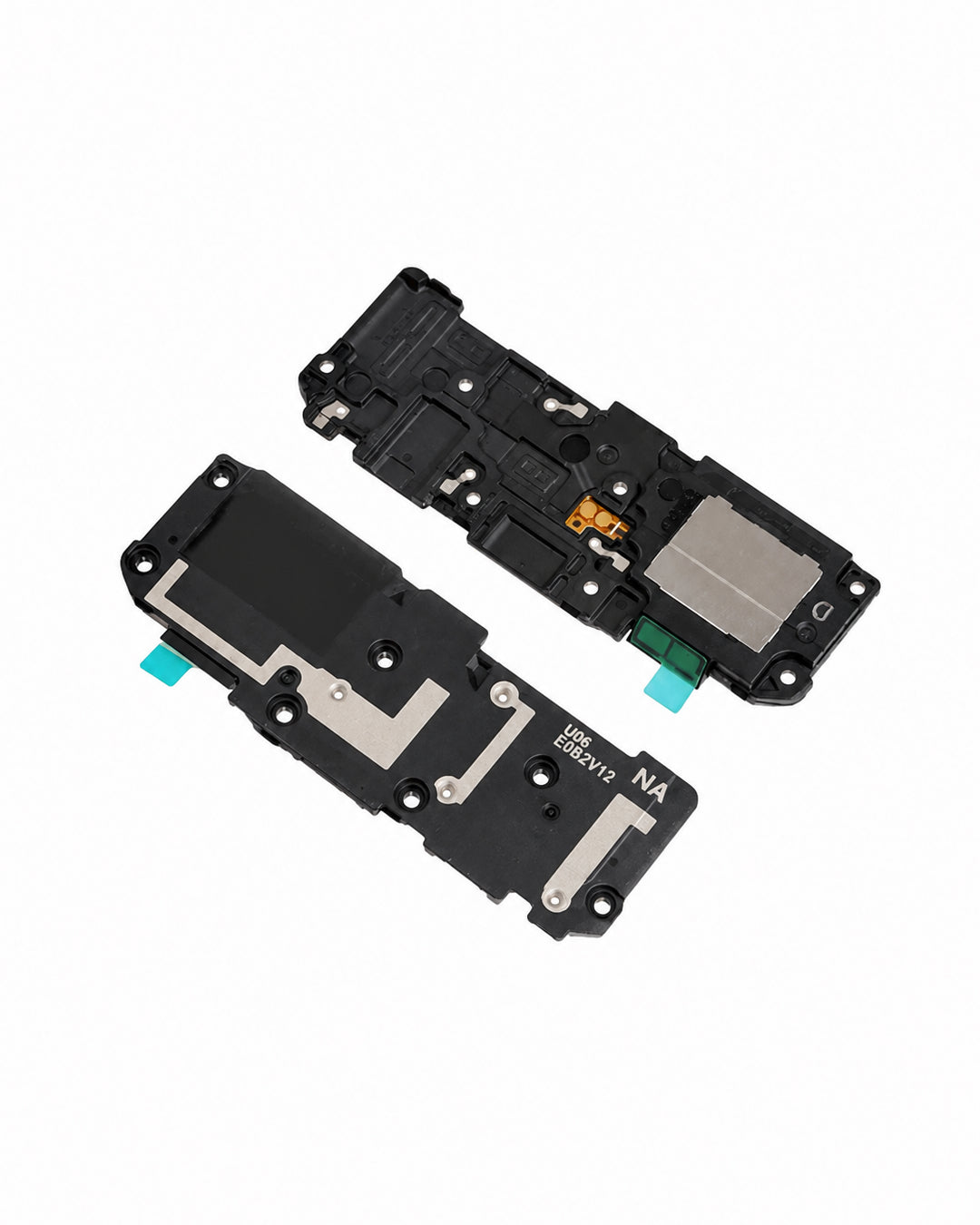 Two black smartphone internal components, likely speaker or vibration module parts, shown on a clean white background.