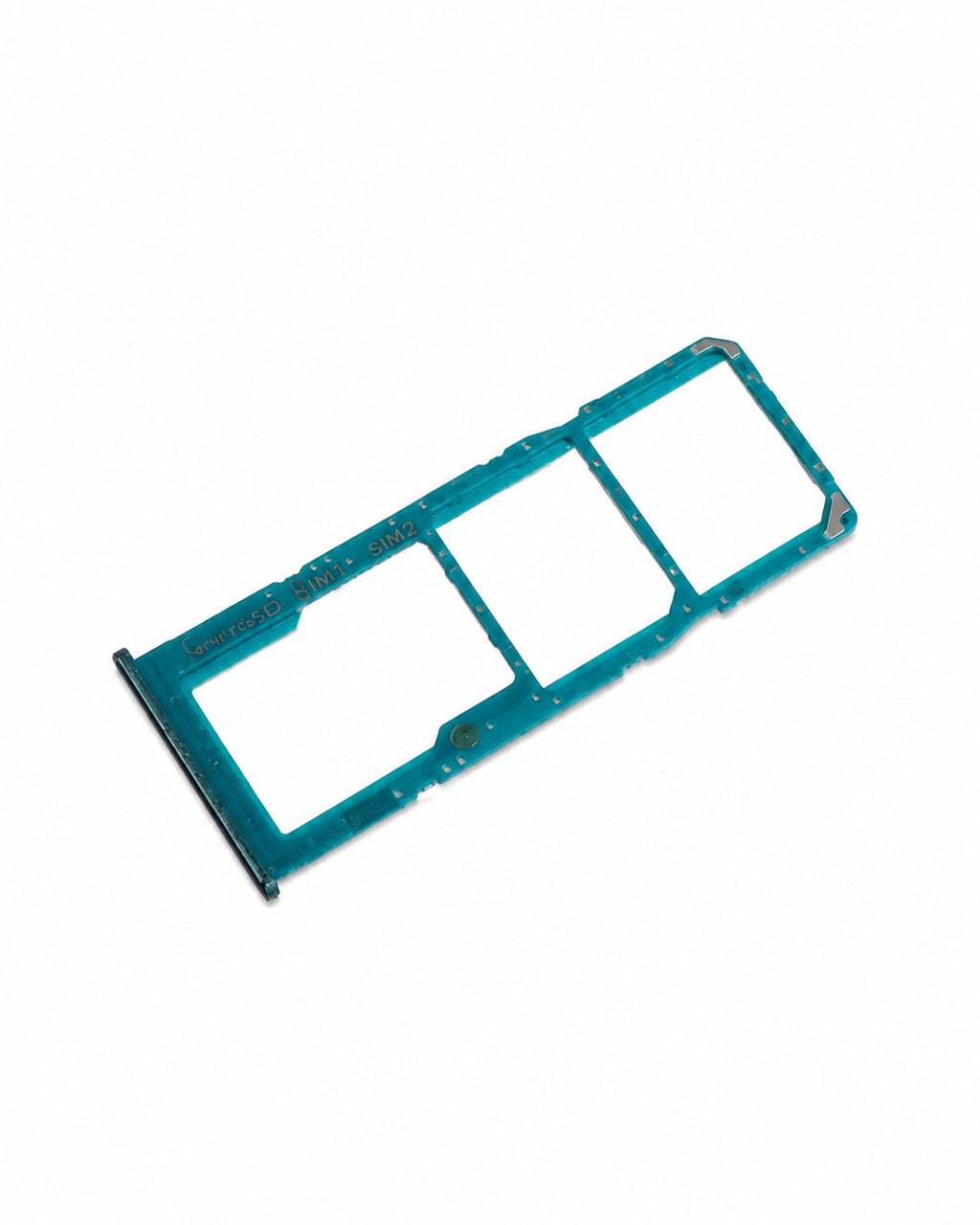 A teal blue plastic SIM card tray frame, commonly used as a replacement part for mobile phones, shown on a plain white background.