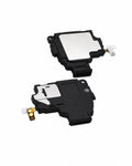 Two replacement smartphone speaker driver components, showing both front and back views with black plastic housings, silver metal plates, and gold-plated flex connectors, on a solid white background.