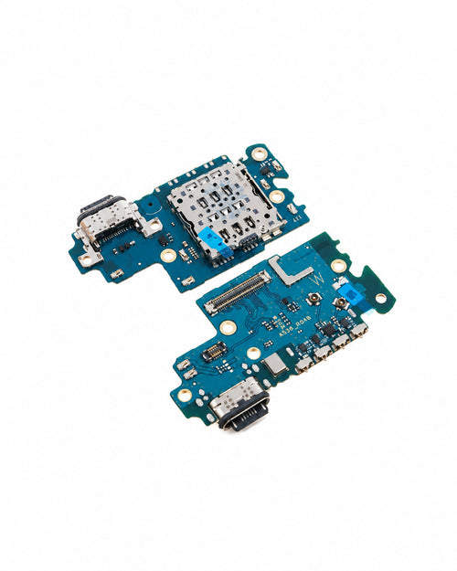 Two replacement phone motherboard circuit boards with a blue-green PCB base, photographed on a clean white background.