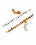 Two replacement flex cable modules for a smartphone, featuring orange PCB traces, silver metal contacts, and small black and white button components, shown on a white background.