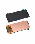 A replacement smartphone display screen assembly shown from two angles: one side with a black front panel and the other showing the copper-colored reflective glass and internal circuitry, set against a plain white background.