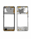 A replacement smartphone frame assembly shown in two views: the outer dark gray front bezel with gold-plated contacts on the left, and the inner silver metallic chassis on the right, both photographed on a clean white background.