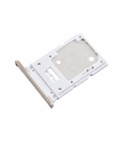 A white plastic SIM card tray adapter with a silver metal contact strip, shown on a plain white background.