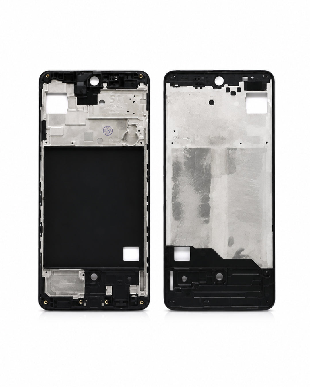 A replacement smartphone front glass display panel shown in both front and back views against a white background.