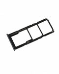 A black plastic SIM card tray with three card slots, featuring 'microSD SIM1+SIM2' printed on the left side, shown on a plain white background.