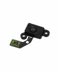 A replacement camera module for a smartphone, featuring a black rectangular lens housing with mounting loops and a green flexible circuit board with gold-plated contacts, shown on a plain white background.