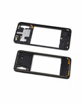 Two black smartphone outer frame assemblies with internal components visible, shown on a clean white background.