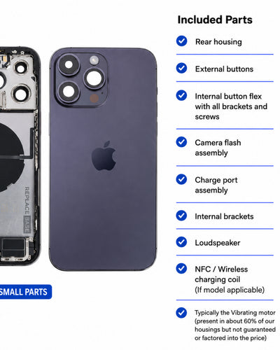 iPhone 14 Pro Max Back Housing With Parts | Original Reclaimed | Grade A, B+, B & C
