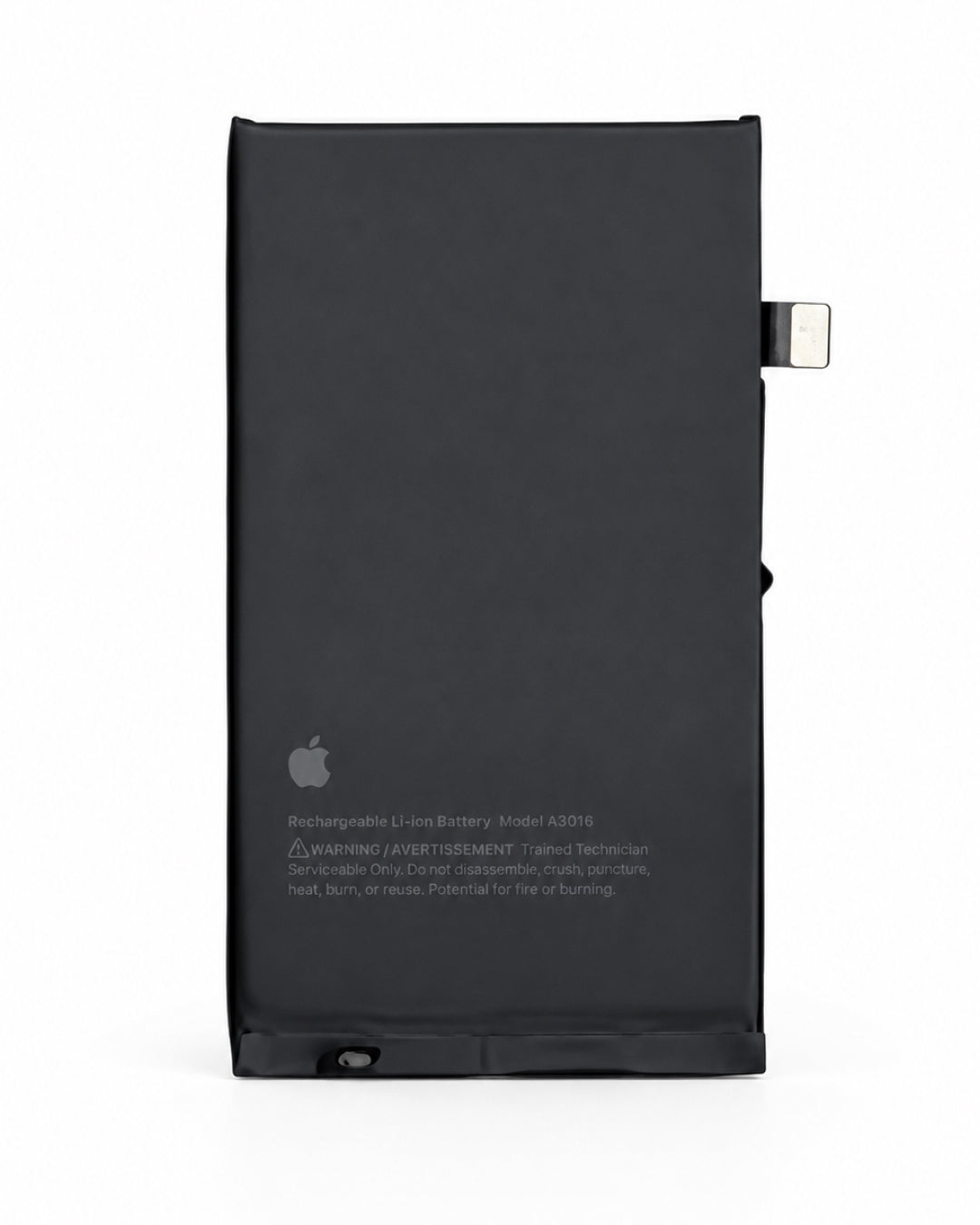 A black Apple rechargeable lithium-ion battery, Model A1354, shown from the back on a white background with a small silver connector tab on the right side.
