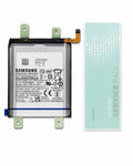 Samsung smartphone replacement Li-ion battery with adhesive pull tabs and flex connectors, isolated on a clean white background.