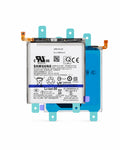 Samsung smartphone replacement Li-ion battery with adhesive pull tabs and flex connectors, isolated on a clean white background.