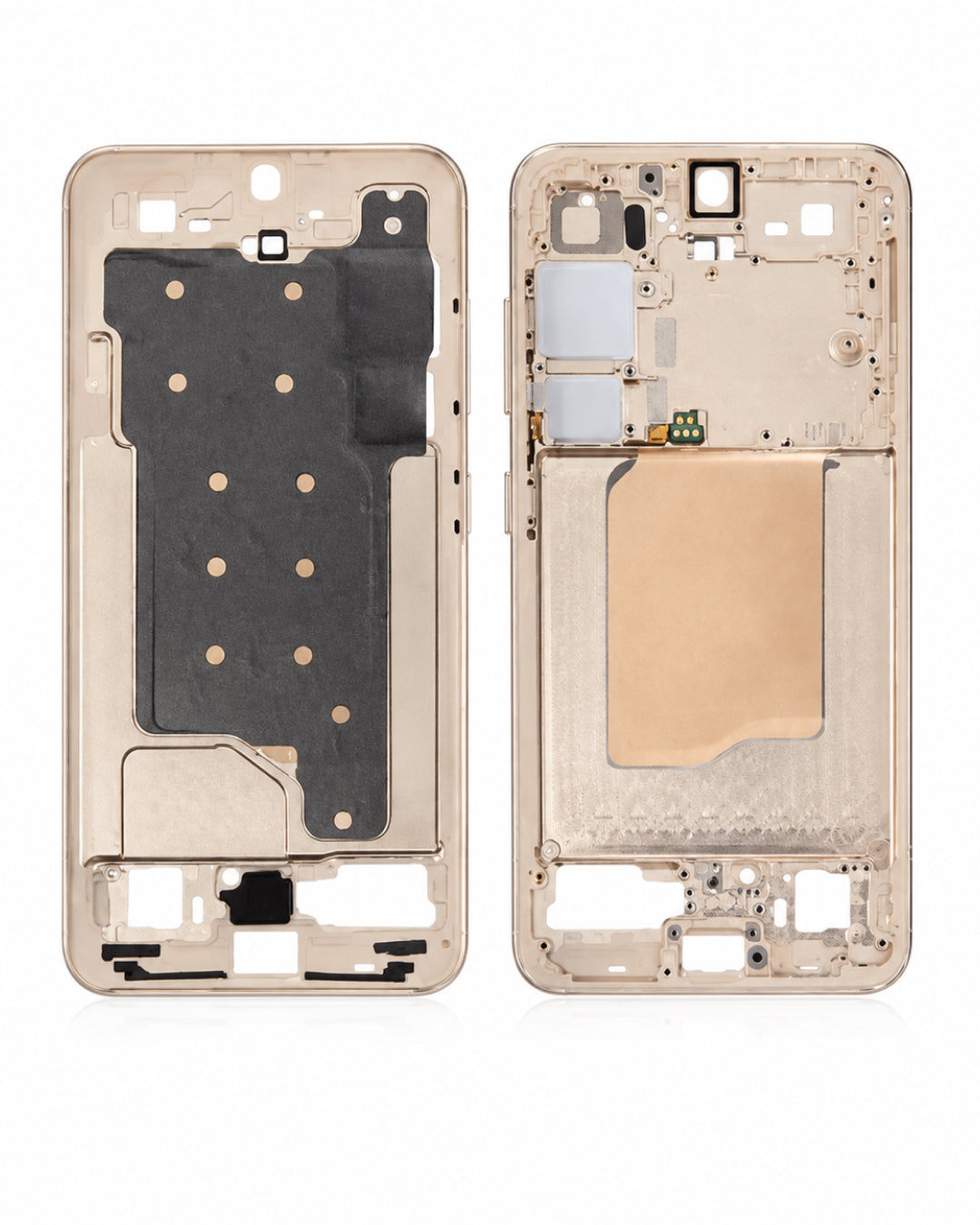 A replacement smartphone front and back glass display assembly in a champagne gold color, shown on a clean white background.