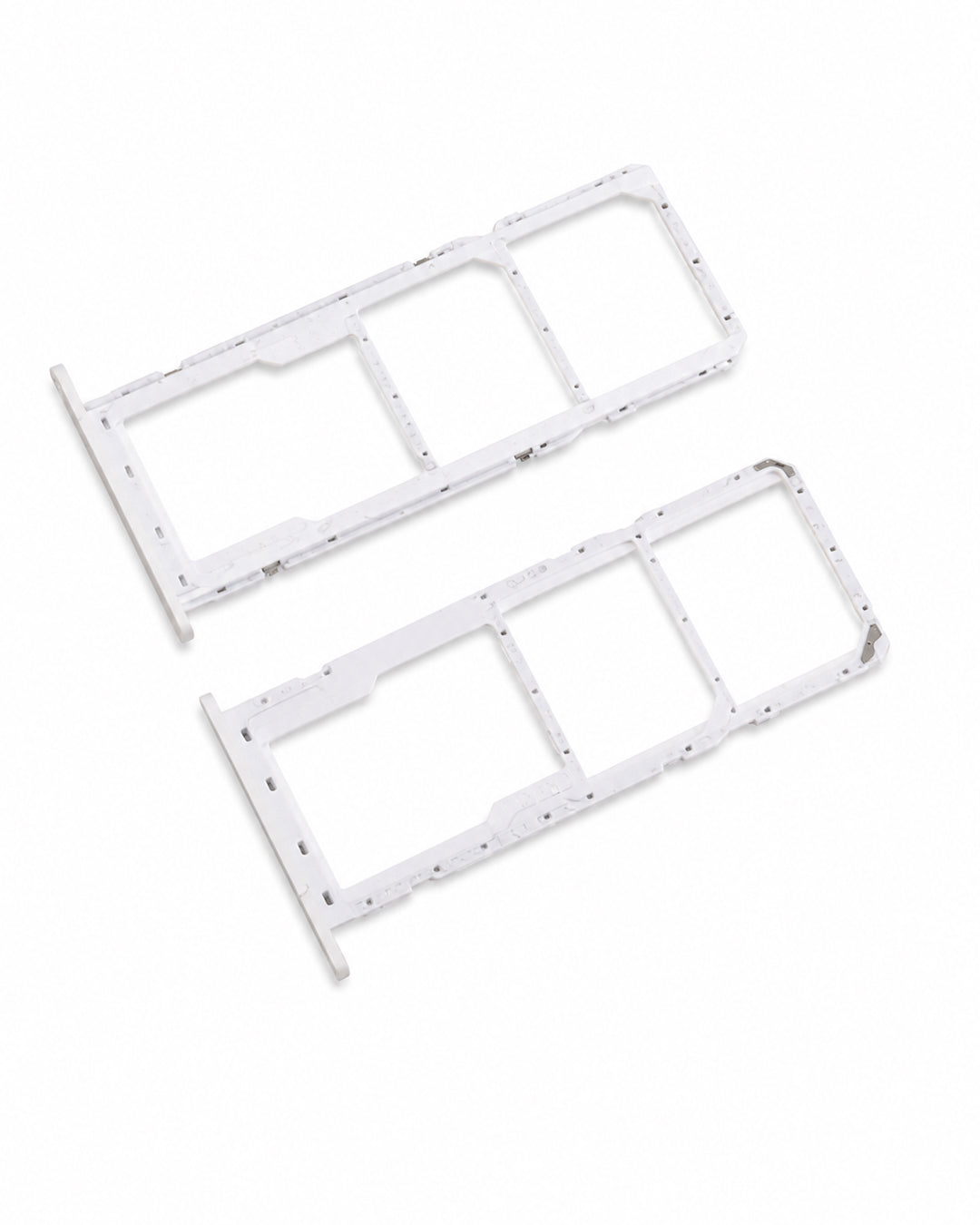 Two white plastic SIM card tray inserts shown on a plain white background.