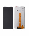 A replacement smartphone LCD screen assembly shown from both front and back. The front view shows a solid black display panel with a small cutout at the top center.
