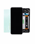 A replacement smartphone LCD screen assembly shown disassembled, with the black front panel on the left and the exposed internal components on the right, alongside a light blue 'mobile service pack' card on a white background.