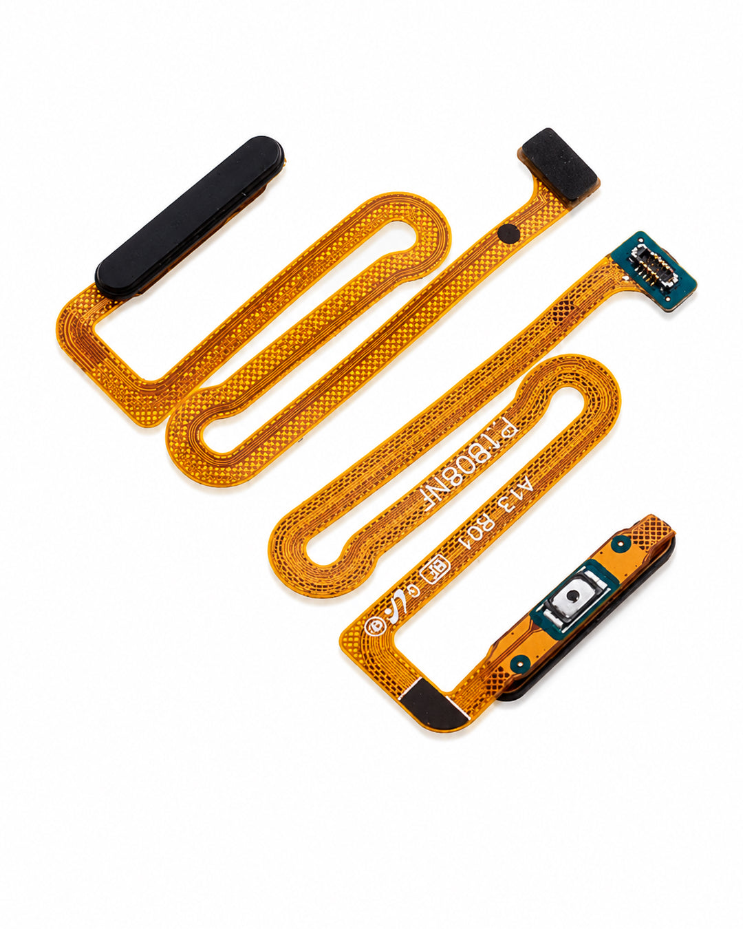 A set of four flexible flat cable (FFC) replacement parts for an electronic device, featuring gold-plated traces, black rubberized end caps, and a blue connector, displayed on a clean white background.