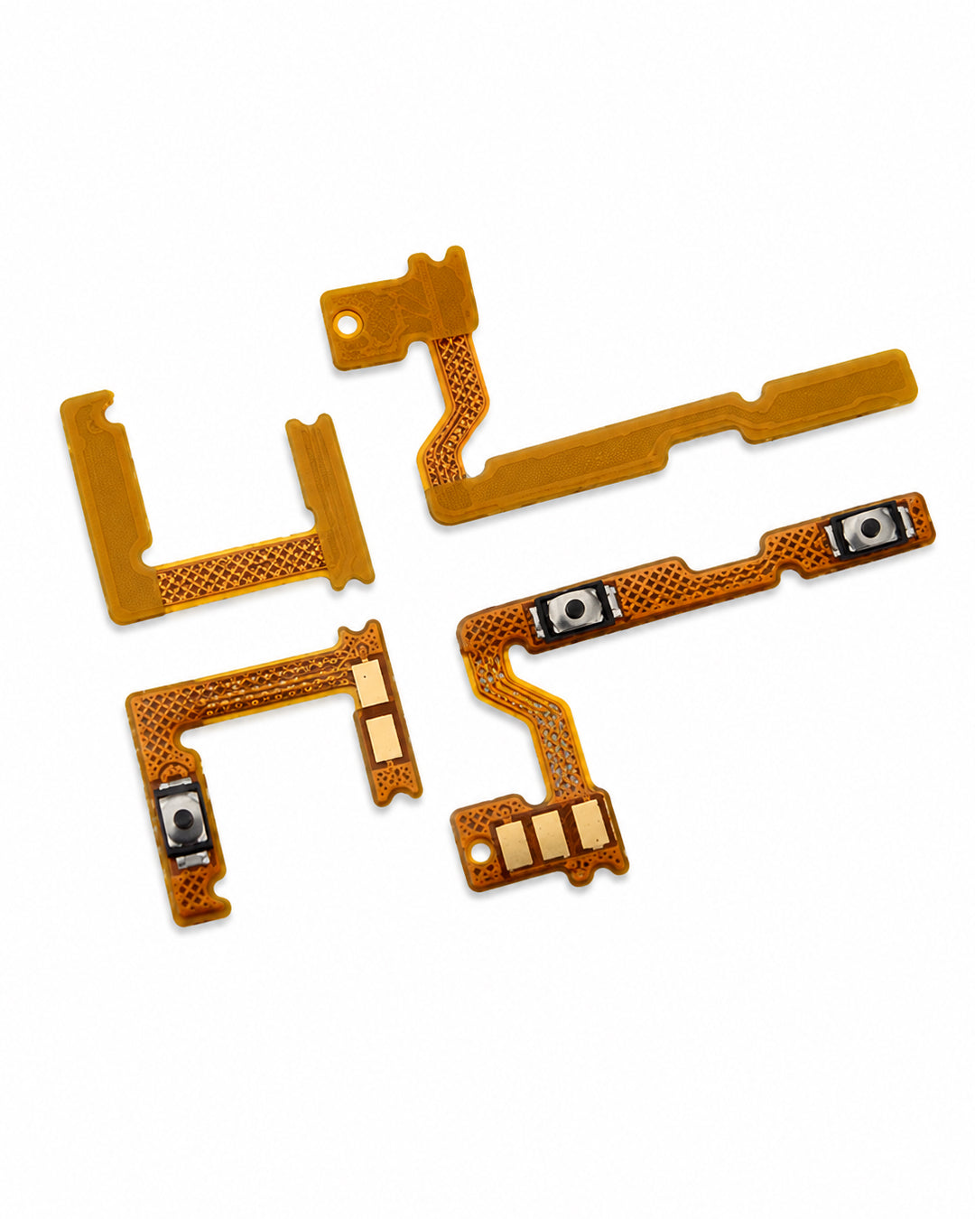 Four orange flexible circuitry repair boards with small camera lenses and gold contacts, arranged on a plain white background.