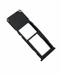 A black plastic dual SIM tray adapter for mobile phones, shown on a plain white background.