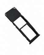 A black plastic dual SIM tray adapter for mobile phones, shown on a plain white background.