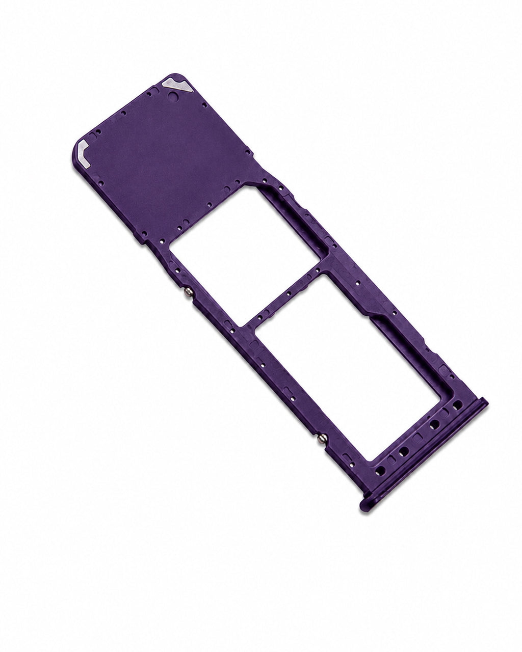 A purple dual SIM card tray adapter plate for mobile phones, shown on a plain white background.