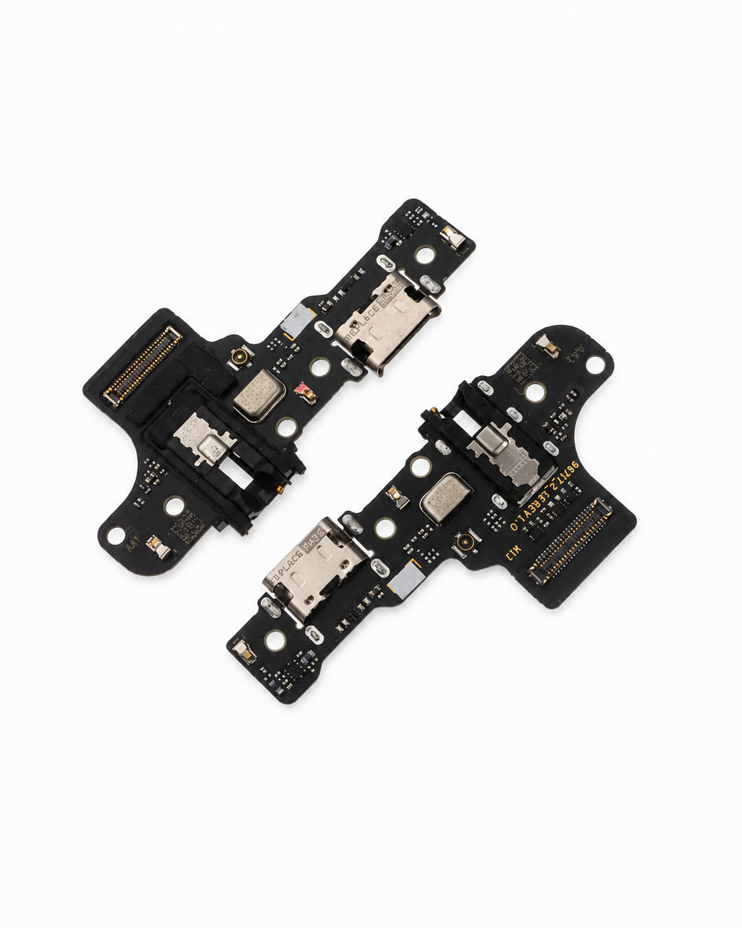 Two replacement iPhone charging port flex circuits on a clean white background.