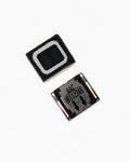 Two small electronic surface-mount components, one showing the dark front face and the other showing the side with gold-plated contacts and printed text, on a clean white background.
