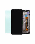 A replacement smartphone front glass LCD display panel shown alongside its internal backplate and circuitry, displayed on a clean white background.