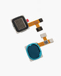 Two replacement touch screen flex sensors for a smartphone, one with a black square face and the other with a blue oval face, on a light gray background.
