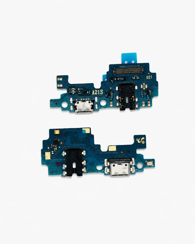 Two replacement blue phone charging port flex circuits with USB-C and USB-A connectors, displayed on a clean white background.