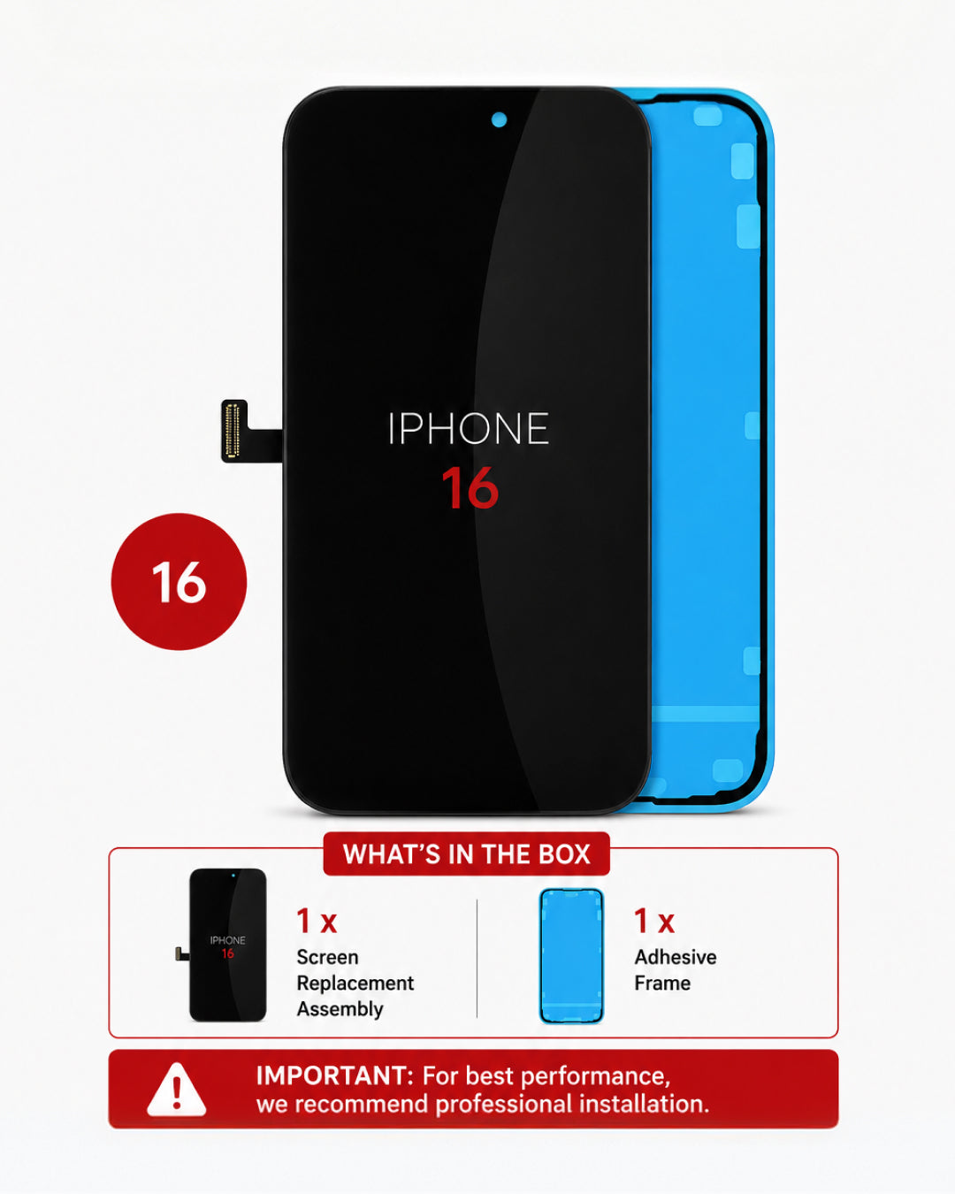 Aftermarket HQ | iPhone 16 | Replacement Screen | LCD