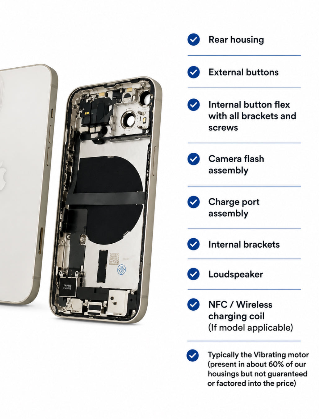What's included in the box – Apple (New) (Reclaimed) iPhone 13 Starlight rear housing with pre-installed small parts