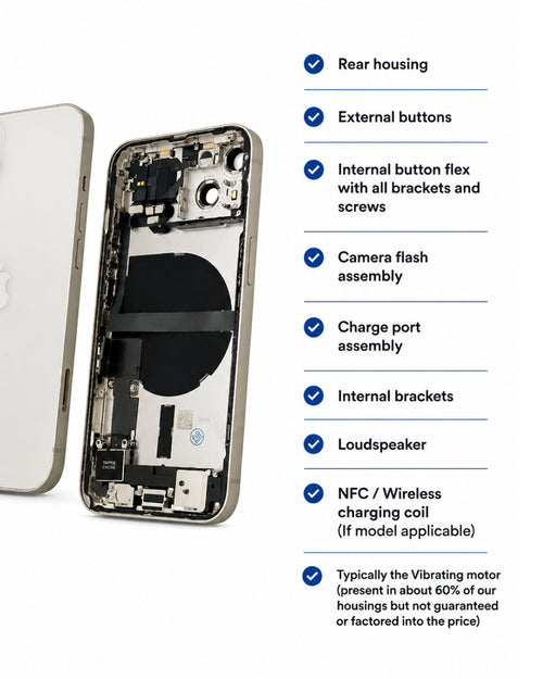 What's included in the box – Apple (New) (Reclaimed) iPhone 13 Starlight rear housing with pre-installed small parts