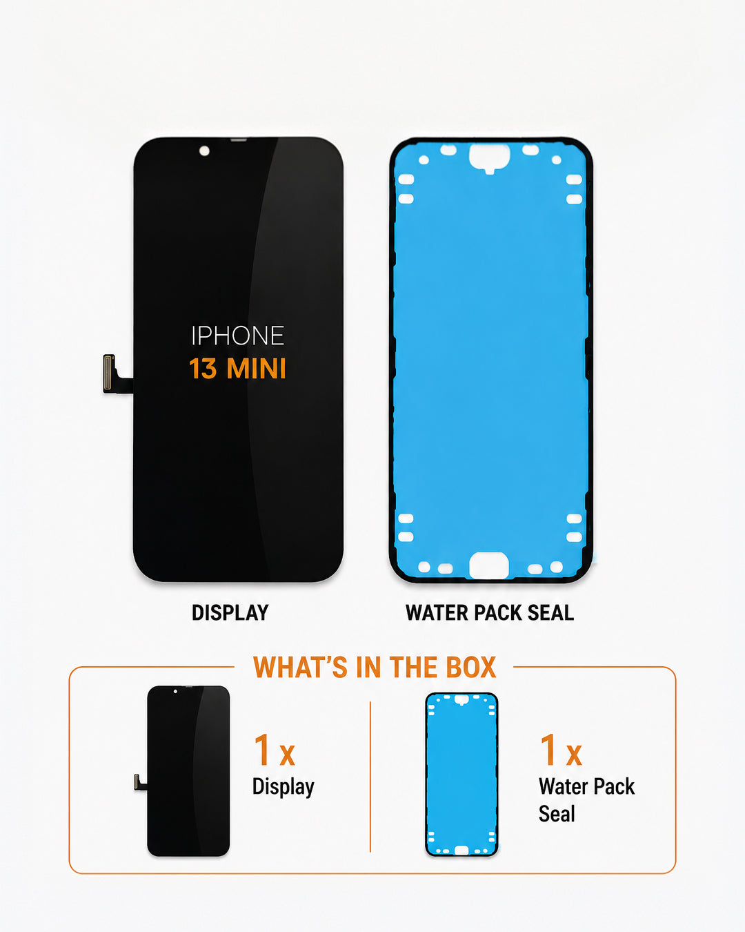 What's included in the box – Aftermarket HQ LCD replacement screen assembly for iPhone 13 Mini