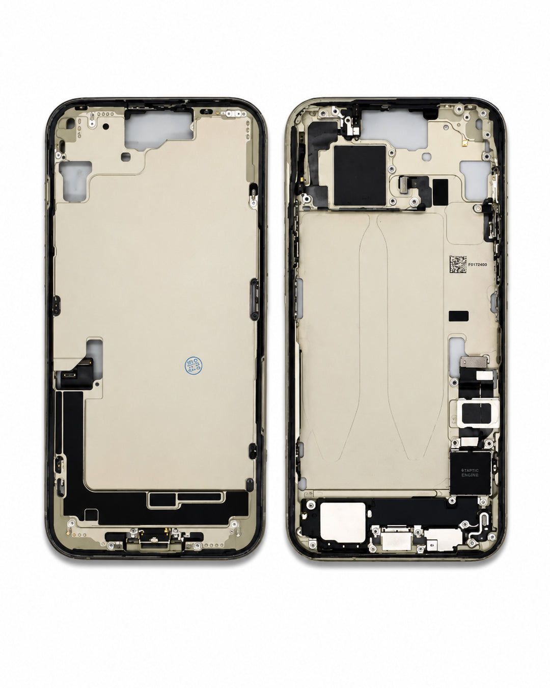 A replacement smartphone front and back glass faceplate assembly, shown side-by-side on a plain white background.