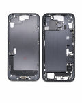 A front-facing smartphone chassis shown from both sides on a plain white background, displaying the outer frame and the inner assembly with components and cutouts.