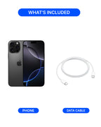 A product inclusion graphic showing a dark gray Apple iPhone and a white USB-C to Lightning data cable under the heading 'WHAT'S INCLUDED'.