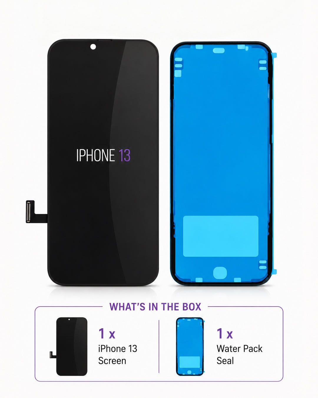 What's included in the box – FX5 iPhone 13 Soft OLED replacement screen assembly