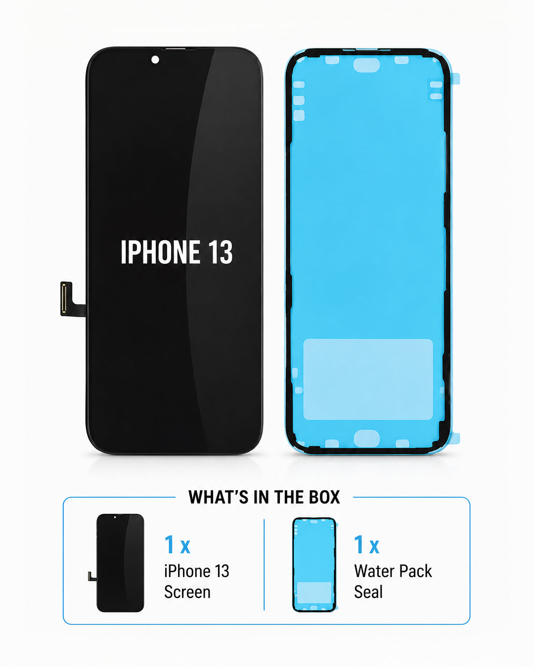 What’s in the box with the refurbished iPhone 13 OLED screen, adhesive, back plate and pre-installed brackets