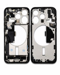 A front and back view of a replacement smartphone inner frame, showing the black outer bumper and silver metallic interior components on a white background.