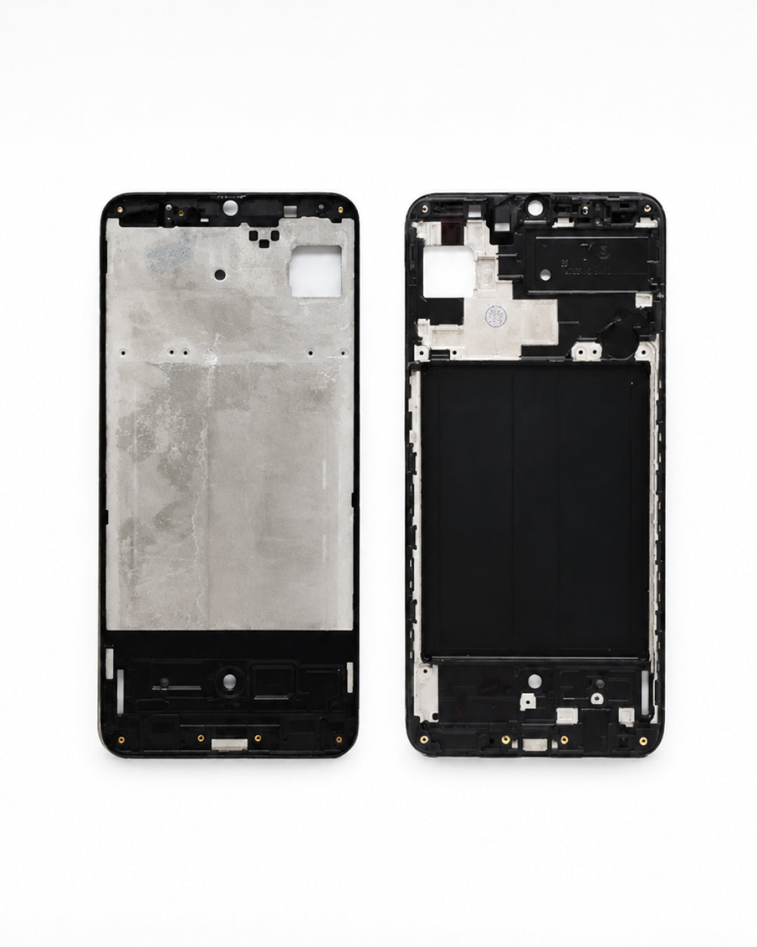 A replacement smartphone front and back glass display assembly, shown side-by-side on a clean white background.
