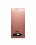 A rose gold smartphone back panel replacement part with cutouts for the camera, flash, fingerprint sensor, and speaker, shown against a plain white background.